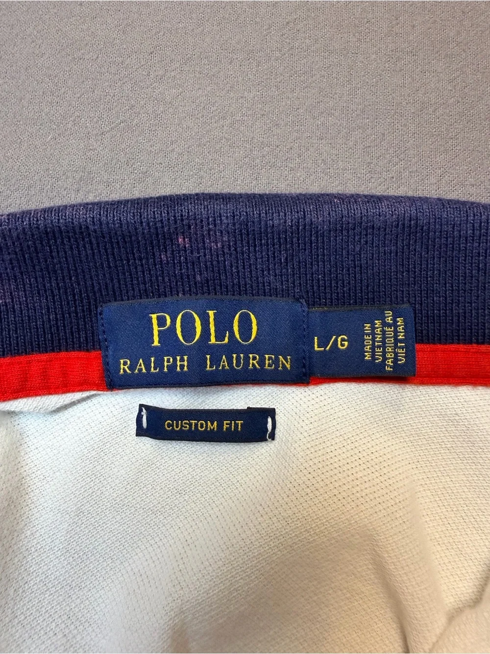 Polo Ralph Lauren Custom Fit Big Pony Polo Shirt Mens L White Navy Red Striped